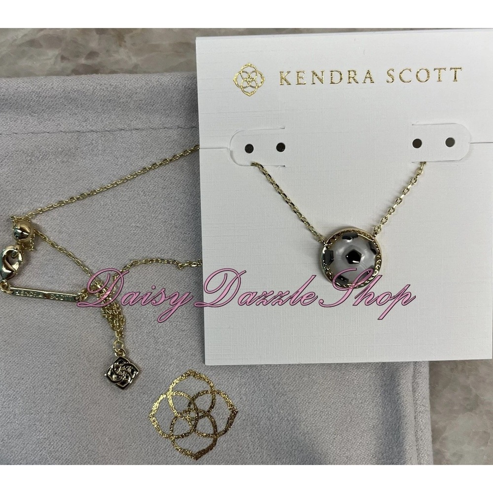 Kendra Scott Soccer Gold Short Pendant Necklace in Ivory Mother-of-Pearl New✨